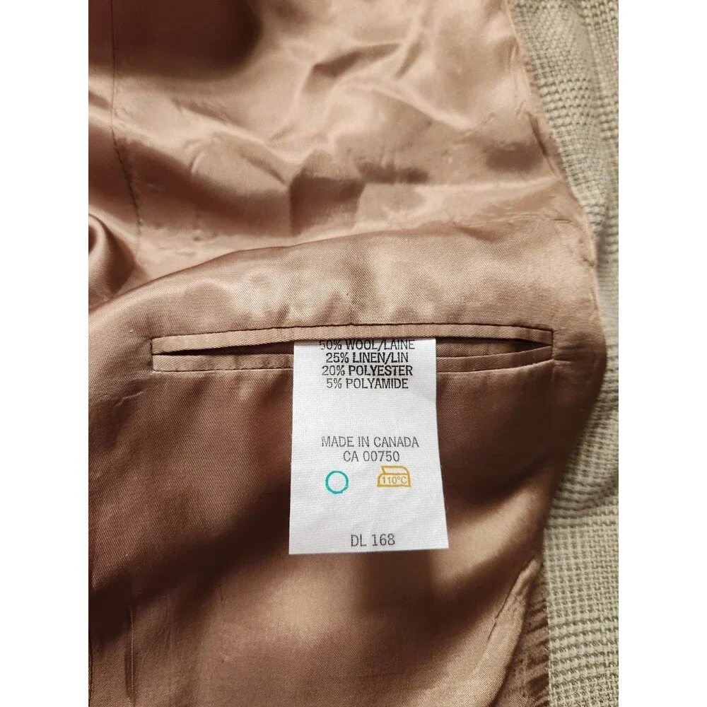 Alan Flusser Wool Linen Blend Tweed Double Breasted Blazer Beige Lined Mens 43T
